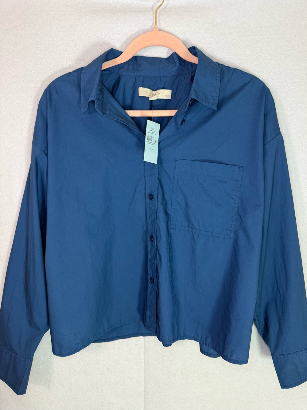LOFT 100% Cotton Blue Button-Down Popover Shirt - Size L Petite